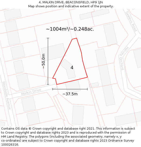 4, MALKIN DRIVE, BEACONSFIELD, HP9 1JN: Plot and title map