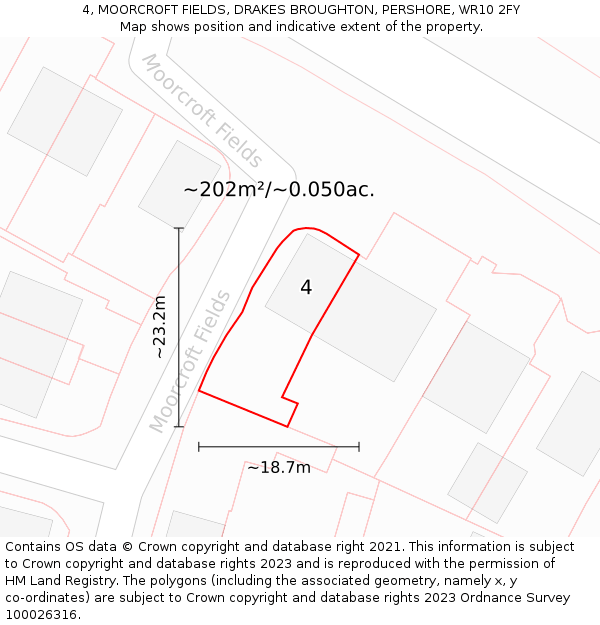 4, MOORCROFT FIELDS, DRAKES BROUGHTON, PERSHORE, WR10 2FY: Plot and title map