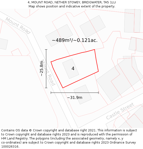 4, MOUNT ROAD, NETHER STOWEY, BRIDGWATER, TA5 1LU: Plot and title map