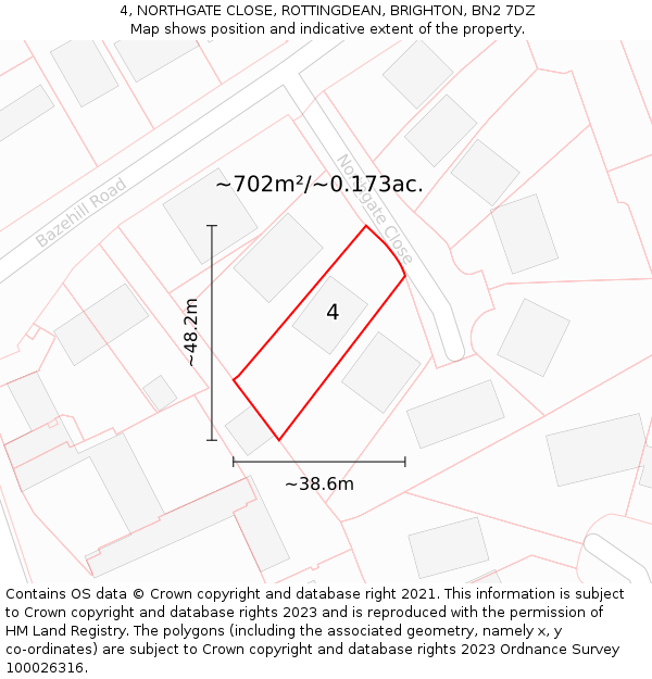 4, NORTHGATE CLOSE, ROTTINGDEAN, BRIGHTON, BN2 7DZ: Plot and title map