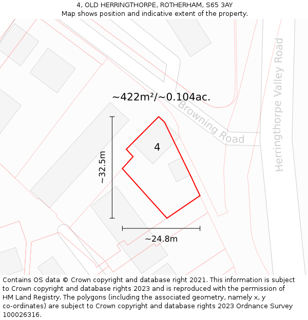 4, OLD HERRINGTHORPE, ROTHERHAM, S65 3AY: Plot and title map