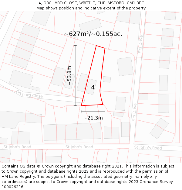 4, ORCHARD CLOSE, WRITTLE, CHELMSFORD, CM1 3EG: Plot and title map