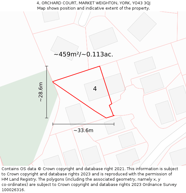 4, ORCHARD COURT, MARKET WEIGHTON, YORK, YO43 3QJ: Plot and title map