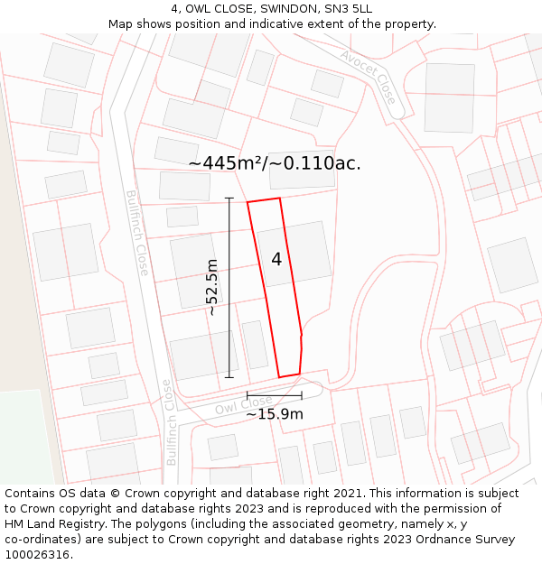 4, OWL CLOSE, SWINDON, SN3 5LL: Plot and title map