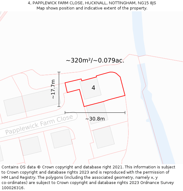 4, PAPPLEWICK FARM CLOSE, HUCKNALL, NOTTINGHAM, NG15 8JS: Plot and title map