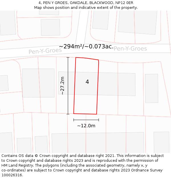 4, PEN Y GROES, OAKDALE, BLACKWOOD, NP12 0ER: Plot and title map