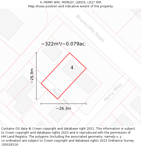4, PERRY WAY, MORLEY, LEEDS, LS27 0FA: Plot and title map