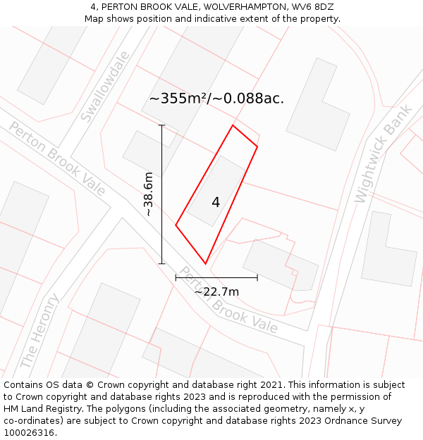 4, PERTON BROOK VALE, WOLVERHAMPTON, WV6 8DZ: Plot and title map