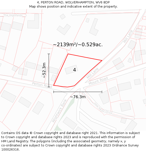 4, PERTON ROAD, WOLVERHAMPTON, WV6 8DP: Plot and title map