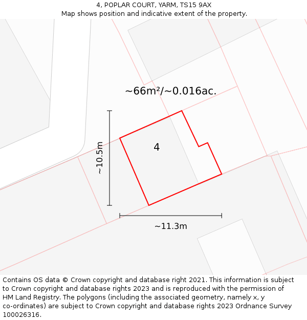 4, POPLAR COURT, YARM, TS15 9AX: Plot and title map