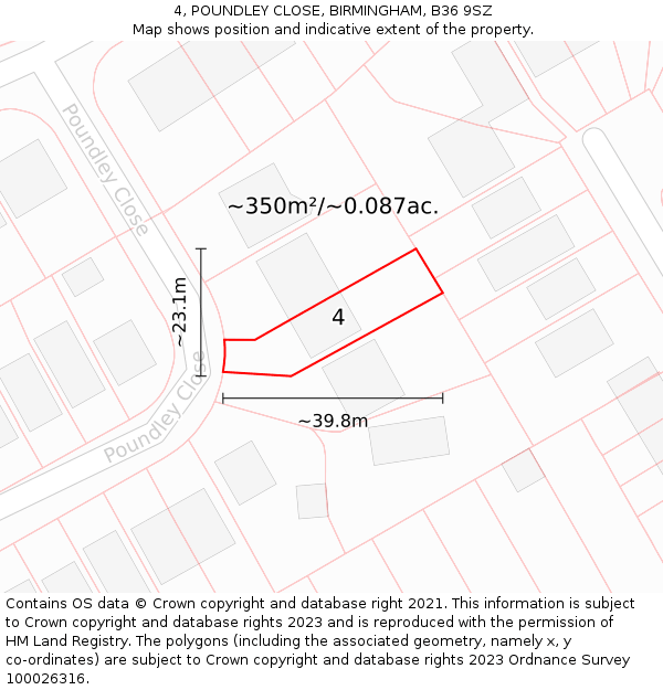 4, POUNDLEY CLOSE, BIRMINGHAM, B36 9SZ: Plot and title map