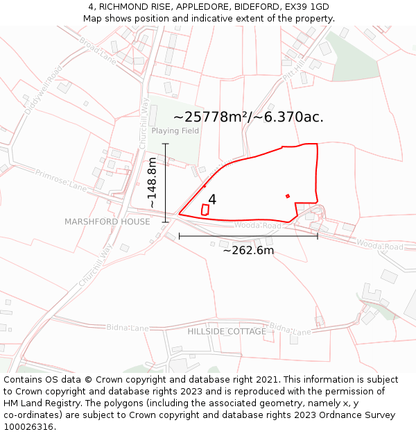 4, RICHMOND RISE, APPLEDORE, BIDEFORD, EX39 1GD: Plot and title map