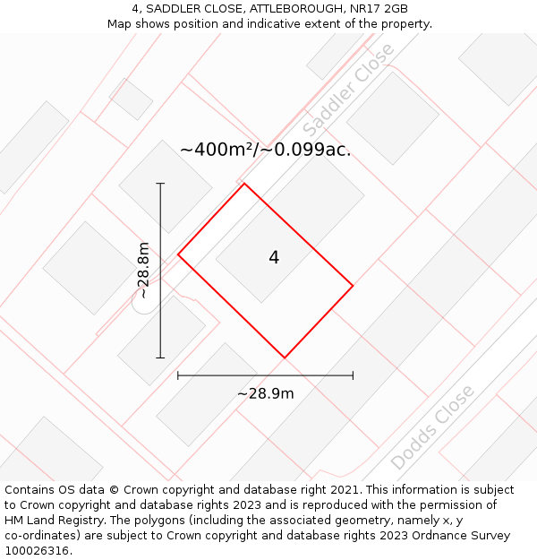 4, SADDLER CLOSE, ATTLEBOROUGH, NR17 2GB: Plot and title map