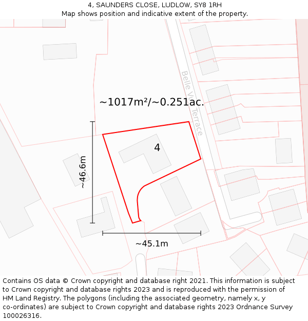 4, SAUNDERS CLOSE, LUDLOW, SY8 1RH: Plot and title map