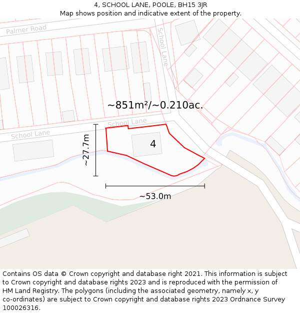 4, SCHOOL LANE, POOLE, BH15 3JR: Plot and title map