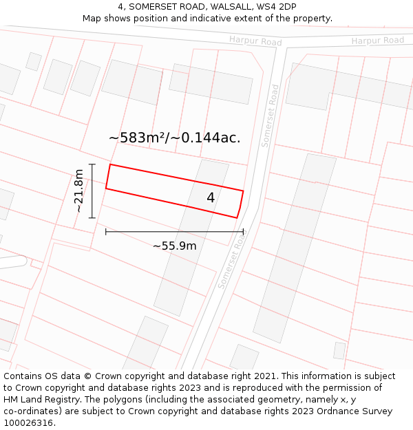 4, SOMERSET ROAD, WALSALL, WS4 2DP: Plot and title map