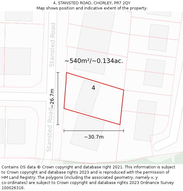 4, STANSTED ROAD, CHORLEY, PR7 2QY: Plot and title map