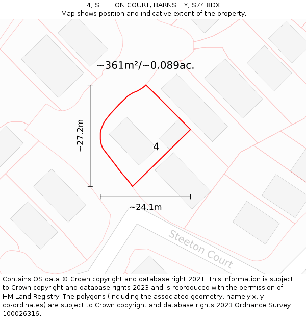 4, STEETON COURT, BARNSLEY, S74 8DX: Plot and title map