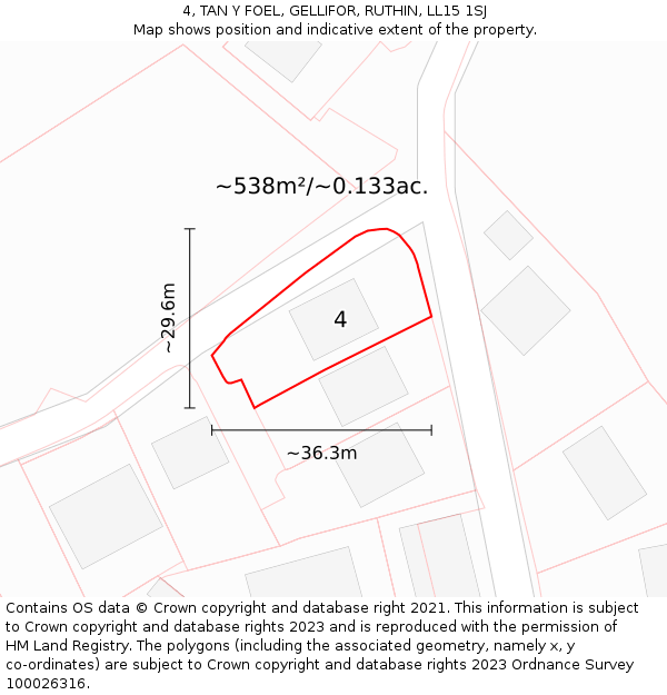 4, TAN Y FOEL, GELLIFOR, RUTHIN, LL15 1SJ: Plot and title map