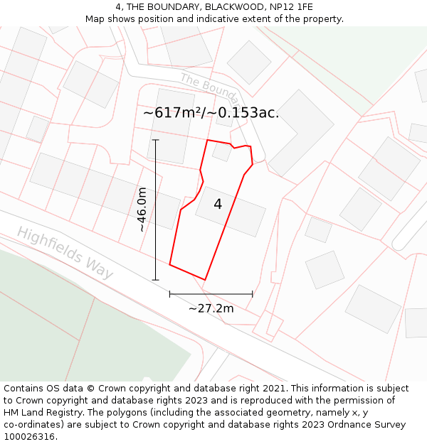 4, THE BOUNDARY, BLACKWOOD, NP12 1FE: Plot and title map