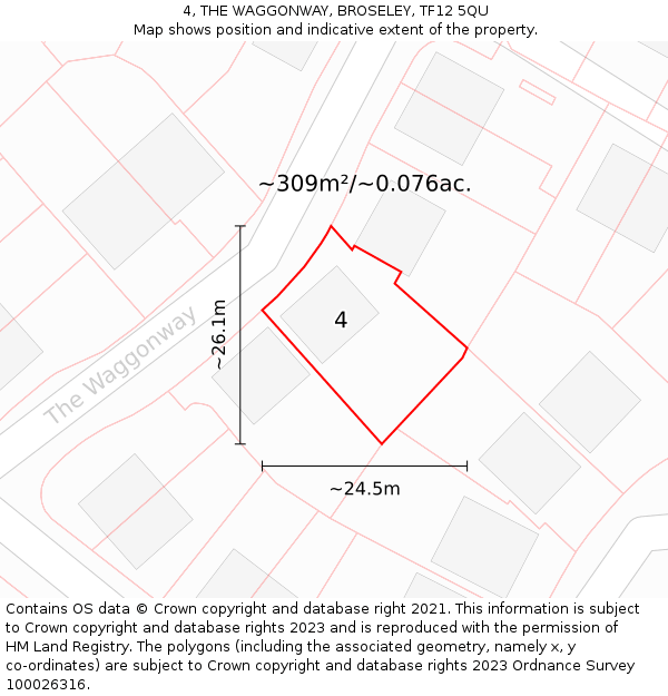 4, THE WAGGONWAY, BROSELEY, TF12 5QU: Plot and title map