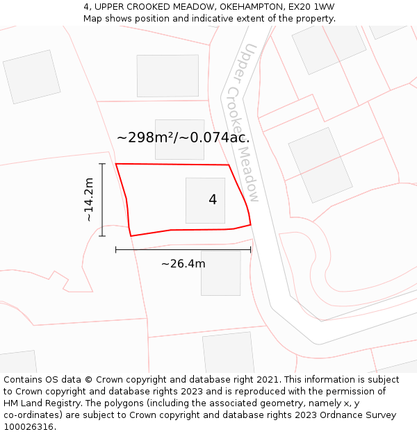 4, UPPER CROOKED MEADOW, OKEHAMPTON, EX20 1WW: Plot and title map