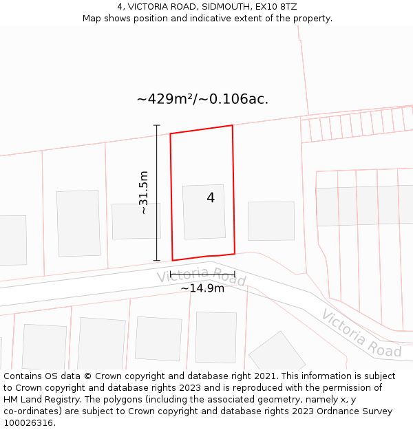 4, VICTORIA ROAD, SIDMOUTH, EX10 8TZ: Plot and title map