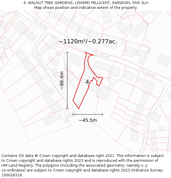 4, WALNUT TREE GARDENS, LYDIARD MILLICENT, SWINDON, SN5 3LH: Plot and title map