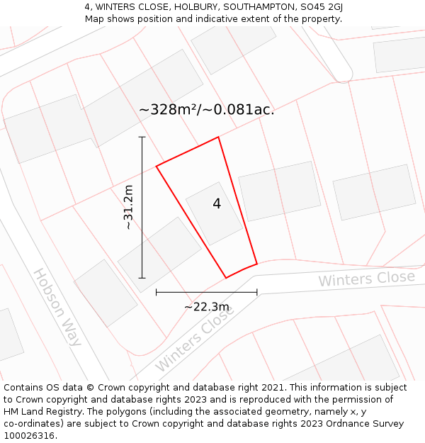 4, WINTERS CLOSE, HOLBURY, SOUTHAMPTON, SO45 2GJ: Plot and title map