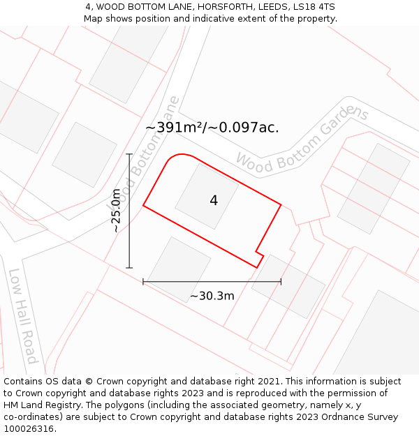 4, WOOD BOTTOM LANE, HORSFORTH, LEEDS, LS18 4TS: Plot and title map