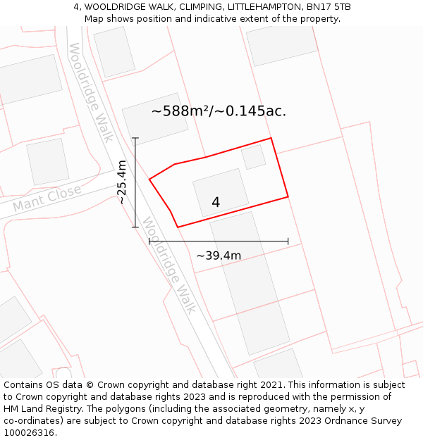 4, WOOLDRIDGE WALK, CLIMPING, LITTLEHAMPTON, BN17 5TB: Plot and title map