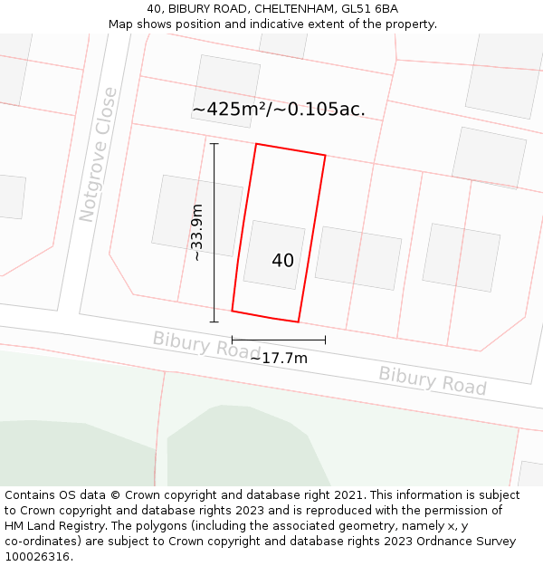 40, BIBURY ROAD, CHELTENHAM, GL51 6BA: Plot and title map