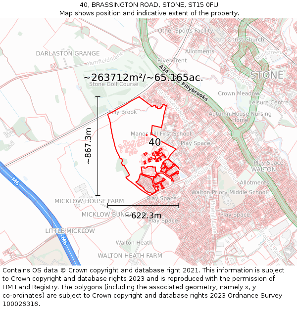 40, BRASSINGTON ROAD, STONE, ST15 0FU: Plot and title map