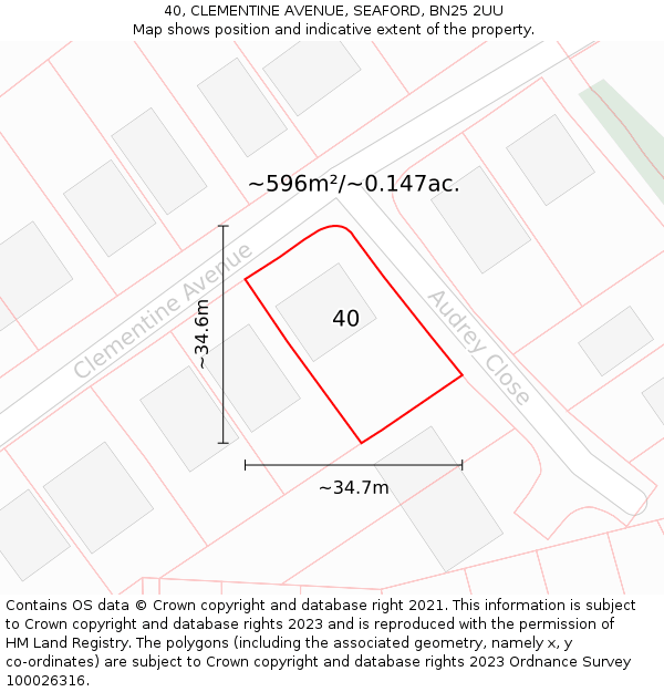 40, CLEMENTINE AVENUE, SEAFORD, BN25 2UU: Plot and title map