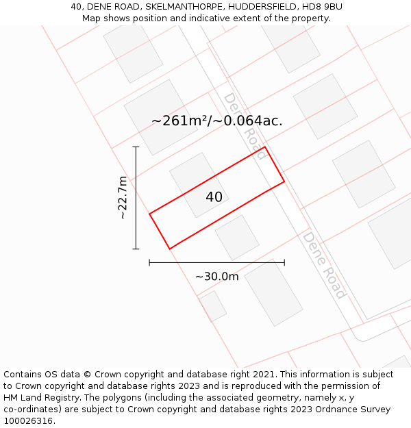 40, DENE ROAD, SKELMANTHORPE, HUDDERSFIELD, HD8 9BU: Plot and title map