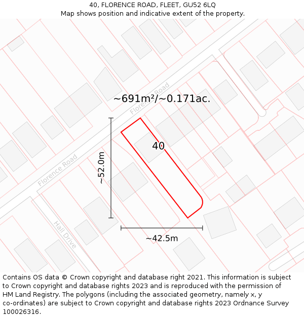 40, FLORENCE ROAD, FLEET, GU52 6LQ: Plot and title map