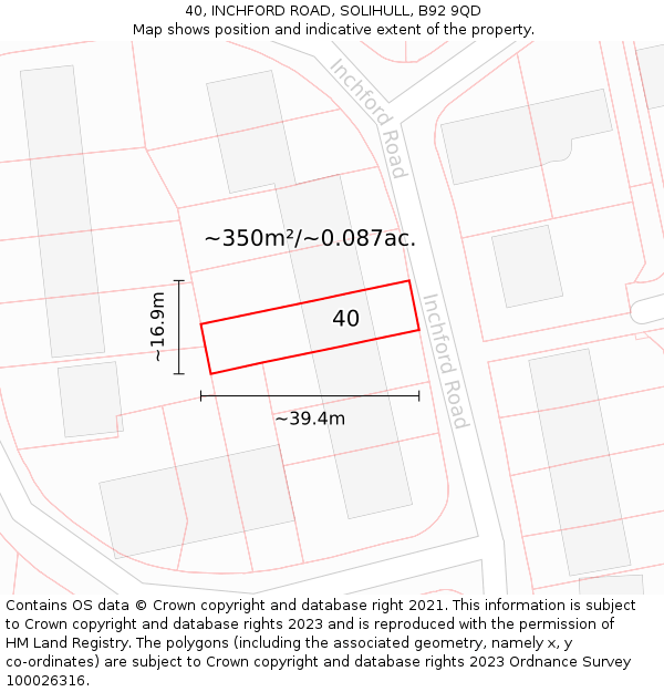 40, INCHFORD ROAD, SOLIHULL, B92 9QD: Plot and title map