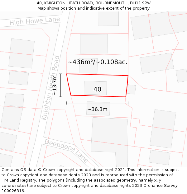 40, KNIGHTON HEATH ROAD, BOURNEMOUTH, BH11 9PW: Plot and title map