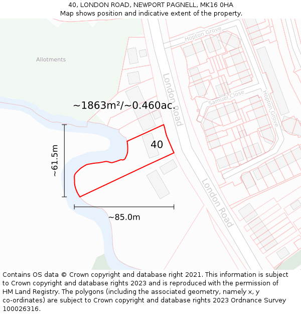 40, LONDON ROAD, NEWPORT PAGNELL, MK16 0HA: Plot and title map