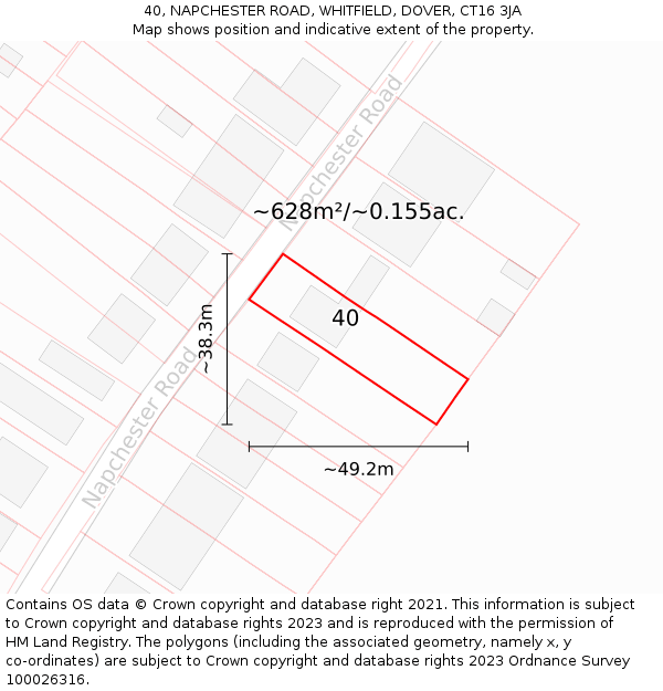 40, NAPCHESTER ROAD, WHITFIELD, DOVER, CT16 3JA: Plot and title map