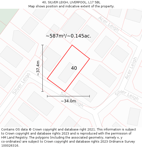 40, SILVER LEIGH, LIVERPOOL, L17 5BL: Plot and title map