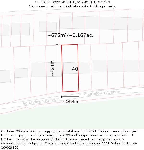 40, SOUTHDOWN AVENUE, WEYMOUTH, DT3 6HS: Plot and title map