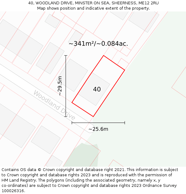 40, WOODLAND DRIVE, MINSTER ON SEA, SHEERNESS, ME12 2RU: Plot and title map