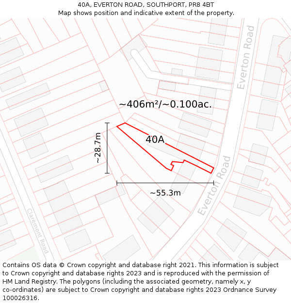 40A, EVERTON ROAD, SOUTHPORT, PR8 4BT: Plot and title map