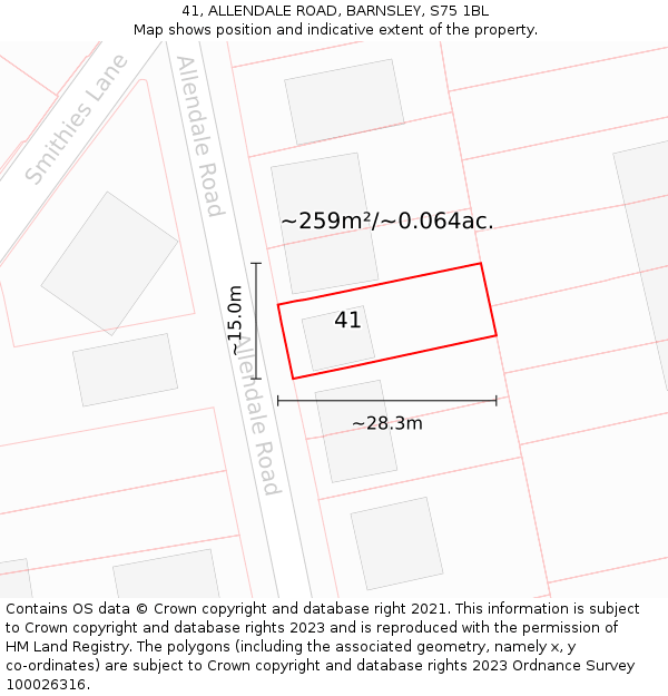 41, ALLENDALE ROAD, BARNSLEY, S75 1BL: Plot and title map