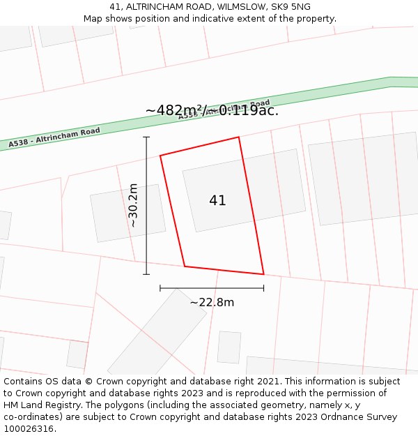 41, ALTRINCHAM ROAD, WILMSLOW, SK9 5NG: Plot and title map