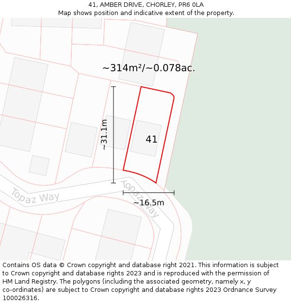 41, AMBER DRIVE, CHORLEY, PR6 0LA: Plot and title map