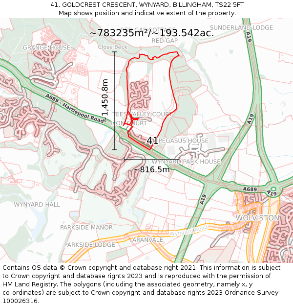 41, GOLDCREST CRESCENT, WYNYARD, BILLINGHAM, TS22 5FT: Plot and title map