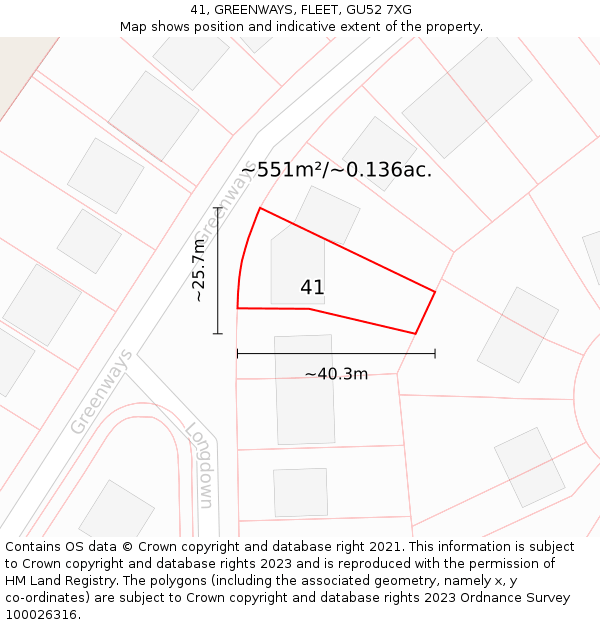 41, GREENWAYS, FLEET, GU52 7XG: Plot and title map