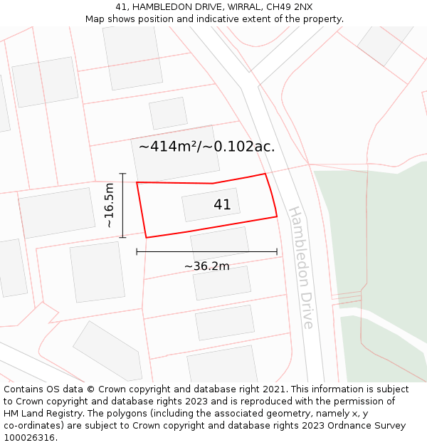 41, HAMBLEDON DRIVE, WIRRAL, CH49 2NX: Plot and title map